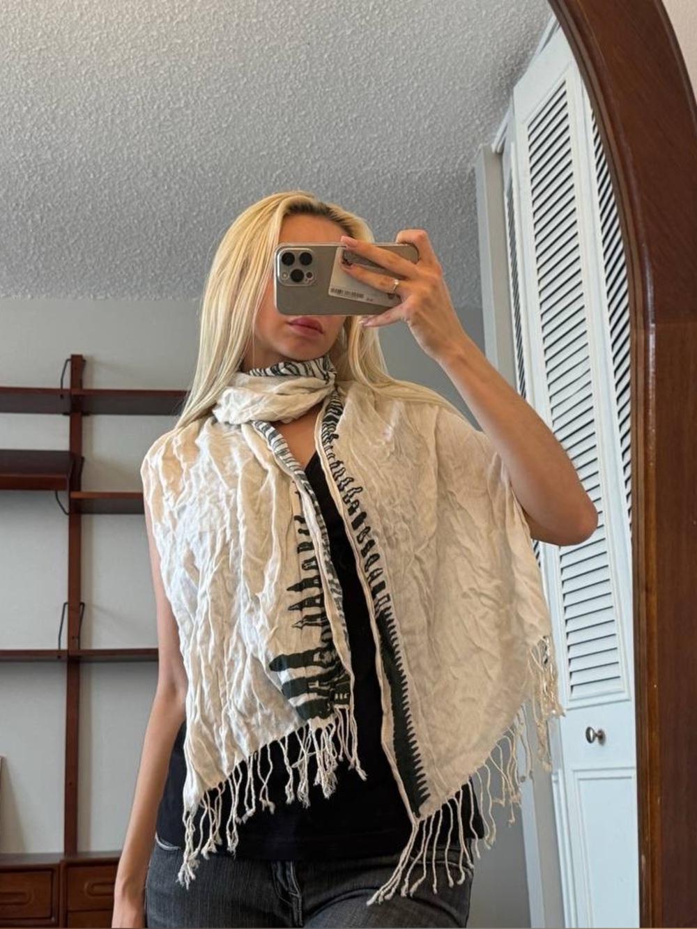 Diesel Light Scarf with Dark Green Trim and Fringe
